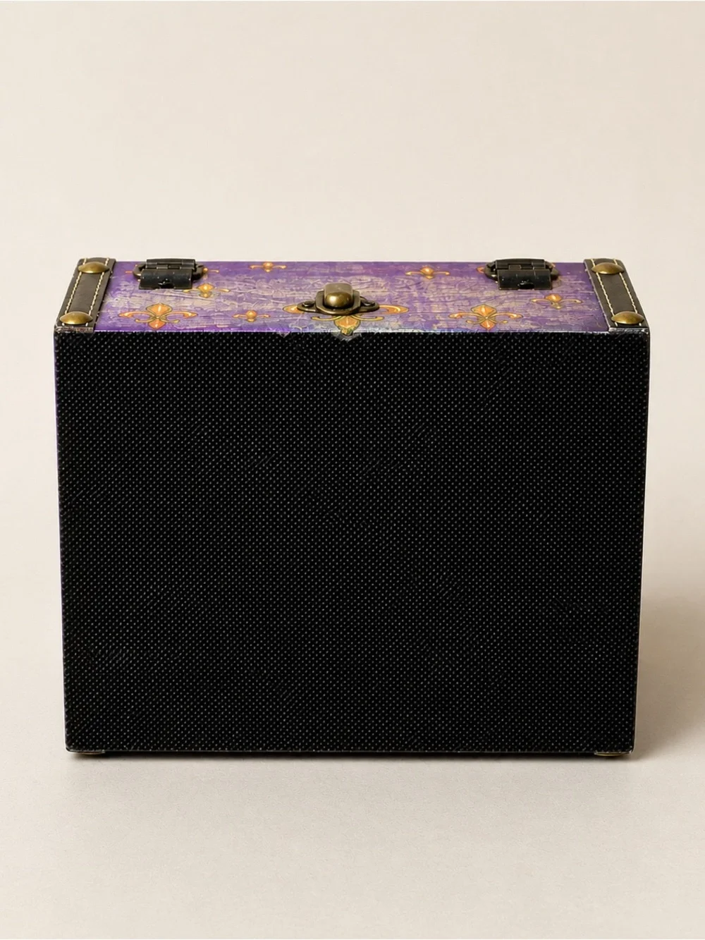 Vintage‎ Purple Fleur De Lis Trinket Jewelry Box Chest Lockable